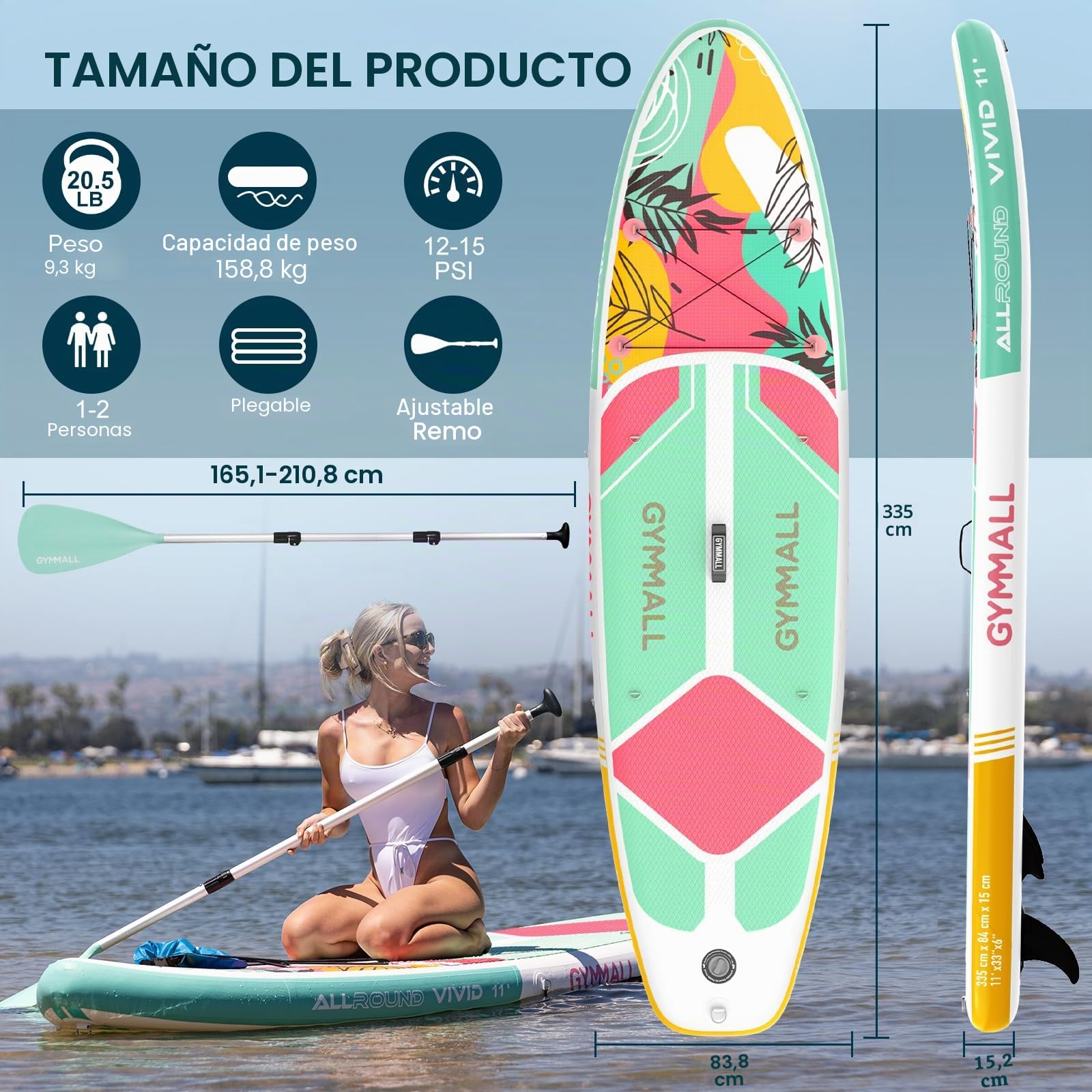 Tabla Paddle Surf Hinchable de Pie para Adultos y Jóvenes de Todos los Niveles de Habilidad, Diseño Ancho y Antideslizante de Tabla Paddle Surf con Accesorios Premium y Bolsa de Almacenamiento