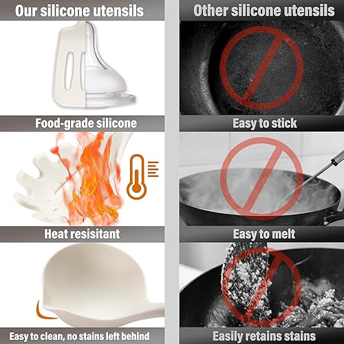 Miniatura 7 de QMVESS Juego de utensilios de cocina grandes de silicona, 7 piezas, resistentes al calor, juego de utensilios de cocina de silicona de grado