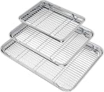 Wildone Baking Sheet with Rack Set (3 Pans + 3 Racks), Stainless Steel Baking Pan Cookie Sheet with Cooling Rack, Non Toxic & Heavy Duty & Easy Clean