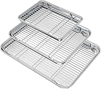 Wildone Stainless Steel Baking Sheet Set with Cooling Racks (3 Pans + 3 Racks) - Heavy Duty, Non-Toxic, Dishwasher Safe Cookie Sheets