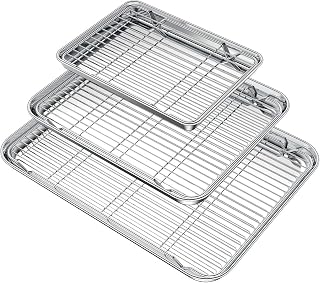 Wildone Stainless Steel Baking Sheet Set with Cooling Racks (3 Pans + 3 Racks) - Heavy Duty, Non-Toxic, Dishwasher Safe Cookie Sheets