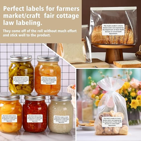 500 Count Cottage Food Law Labels Stickers, 2x1 Inch Made in a Home Kitchen Labels, Cottage Law Labels for Homemade Bakery, Canning, Farmers Market Packaging, Home Kitchen (White-500, 2 x 1 Inch)