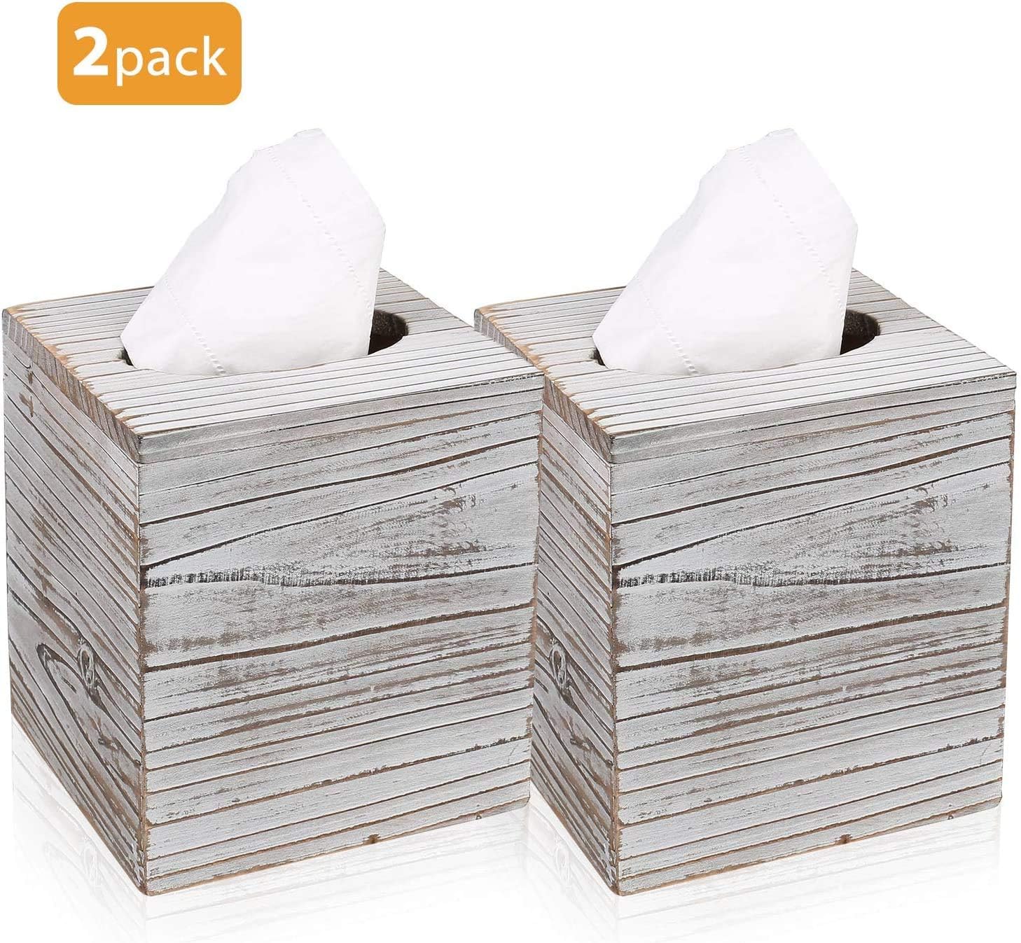 Hossejoy Square Tissue Box Cover with Slide-Out Bottom Panel. Perfect for Bathroom Vanity Countertops, Bedroom Dressers, Night Stands, Desks and Tables (Pack of 2)