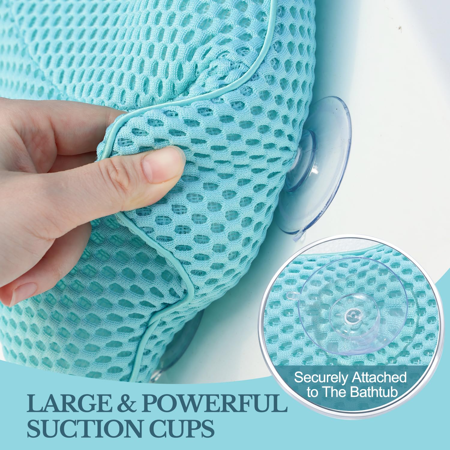 Non Slip Bath Pillow with 4 Suction Cups, Quick-Drying Air Mesh