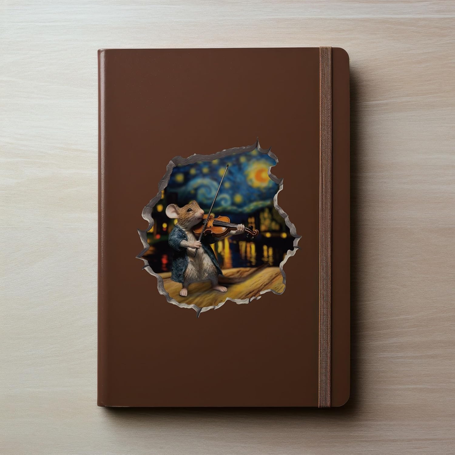 The Starry Night Violin Mouse in Mouse Hole Decal - Mouse Hole 3D Wall Sticker