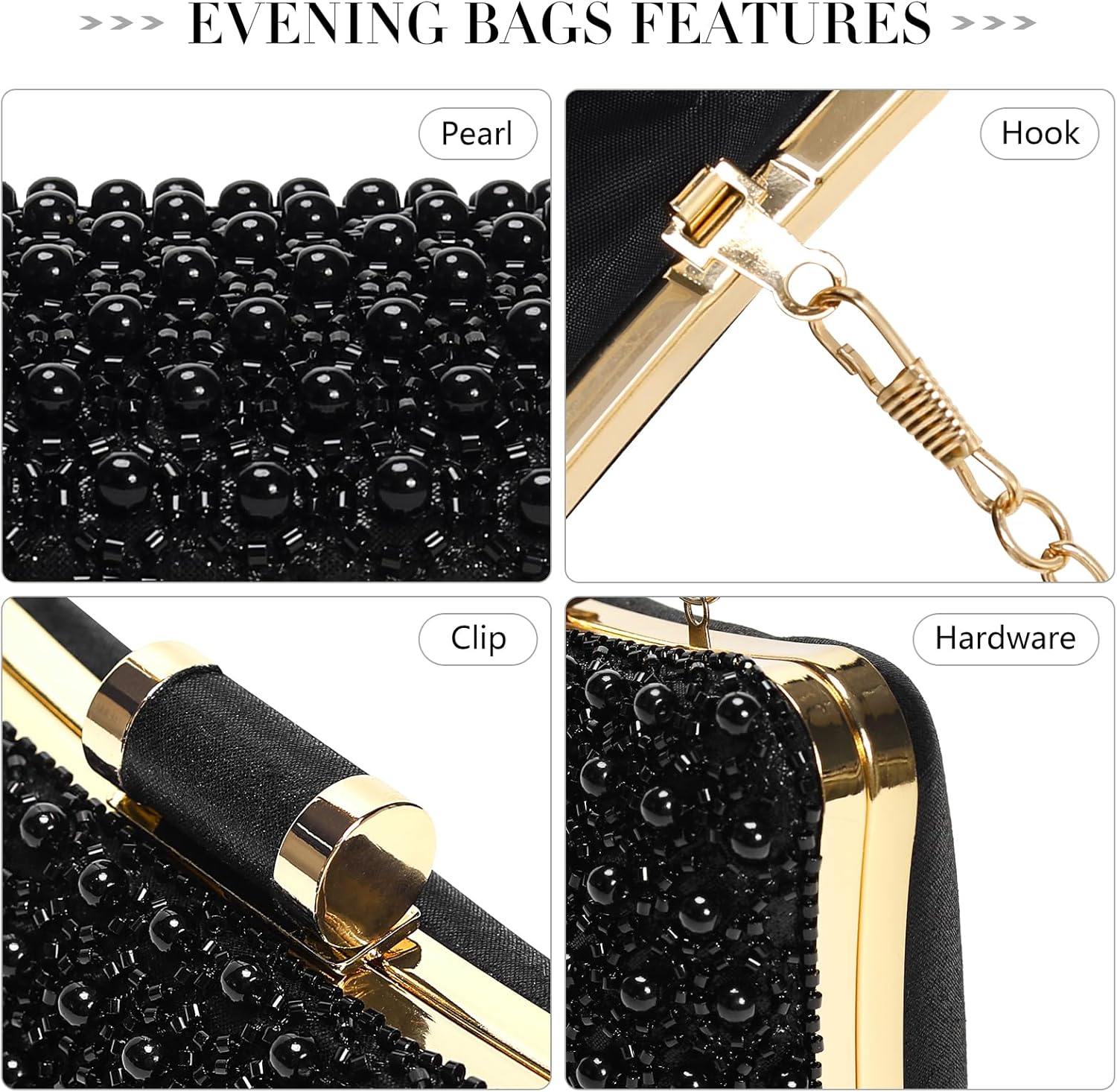 Pearl Clutch Purse for Women Wedding, Elegant Bride Evening Bag, Crossbody Handbag for Formal Party, Prom, Banquet - Image 4