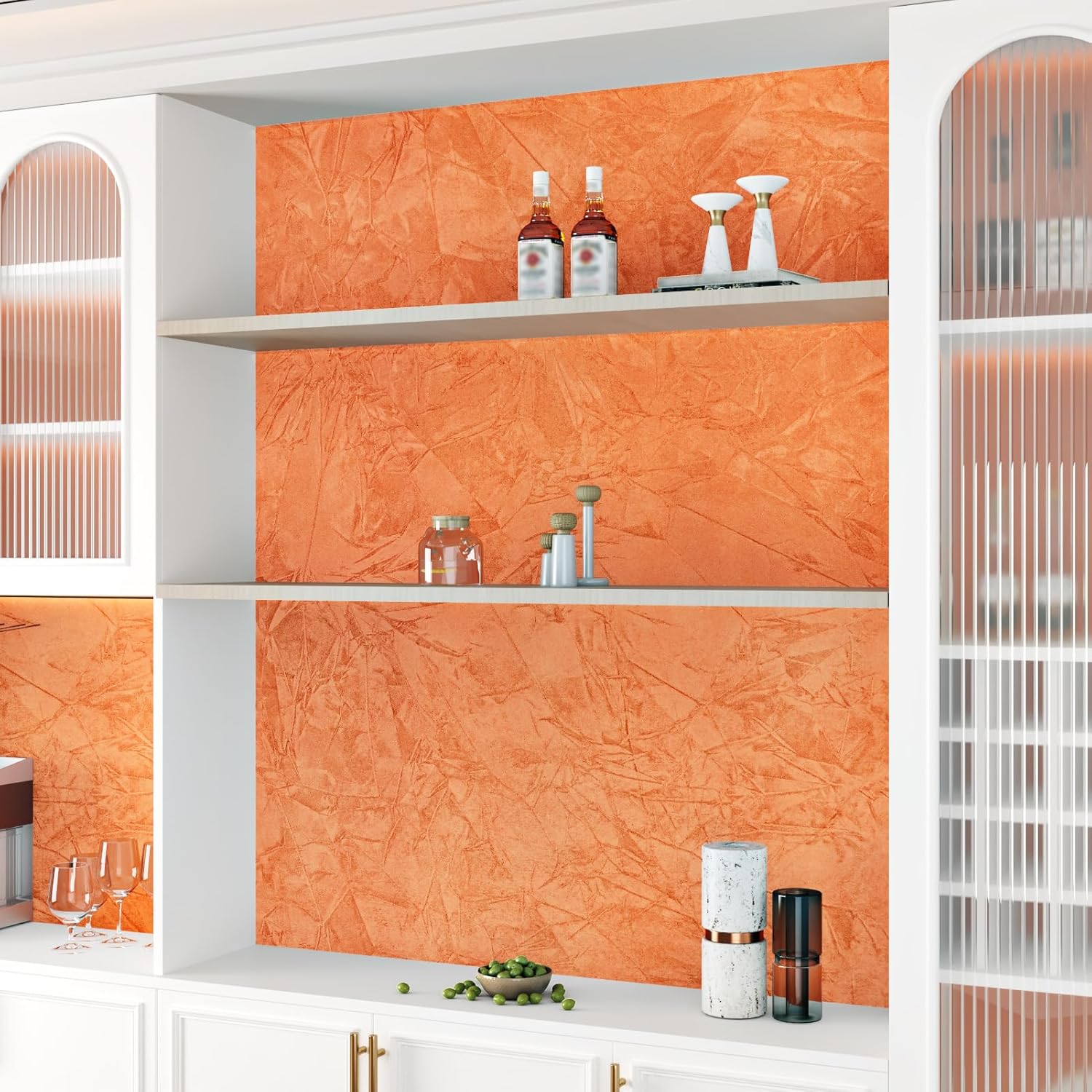 WESTICK Textured Orange Velvet Wallpaper Peel and Stick Velvet Drawer Liner for Jewelry Box Self Adheisve Felt Fabric Liner Removable Orange Contact Paper for Cabinets Shelves Crafts 15.8 x 80 inches