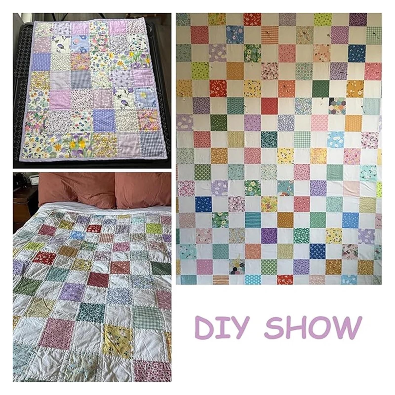 Patchwork Stoffe 42 Stück lila gesteppte Stoffquadrate, 12,7 x 12,7 cm, vorgeschnittener gesteppter Stoff, Blumen-Patchwork