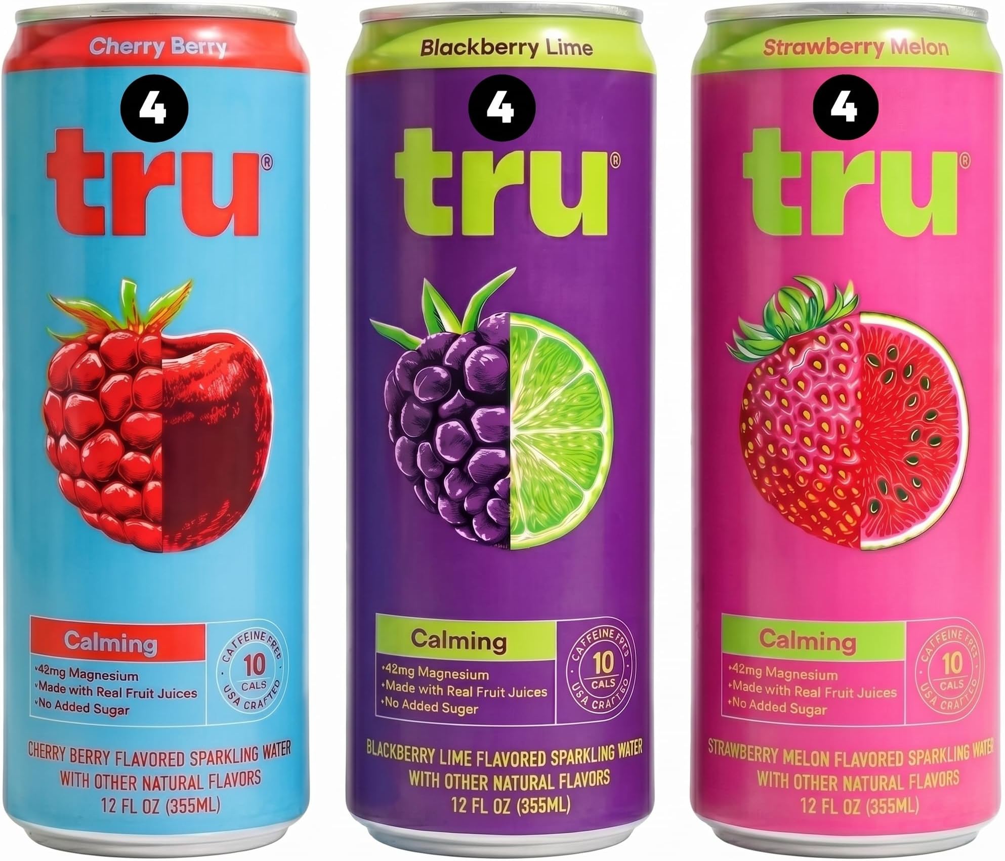 - Calming Drink Variety Pack, Magnesium Glycinate Sparkling Water with Real Fruit Juice, 3 Flavors, Caffeine Free, No Added Sugar, Keto, Vegan, Kosher, Gluten Free, 12 Fl Oz (Pack of 12)