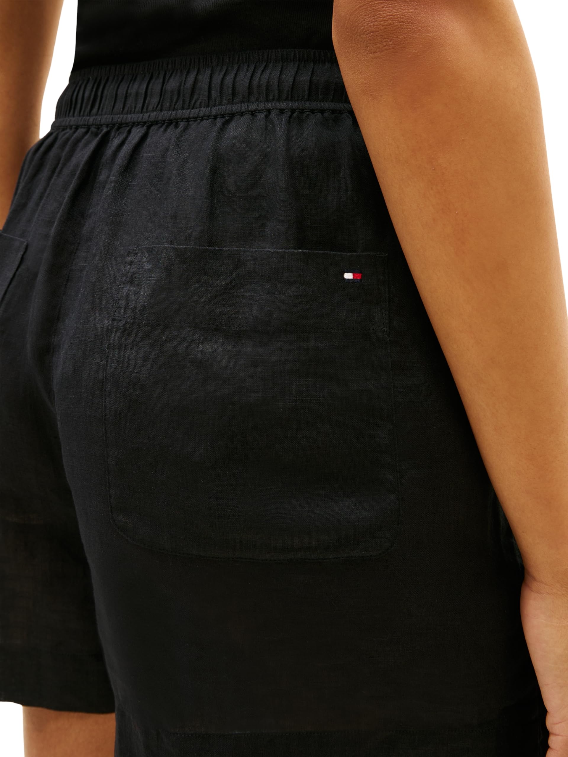 Tommy Hilfiger Pantalón Corto Mujer Linen Pull On con Detalles distintivos de la Marca, Negro (Black), M