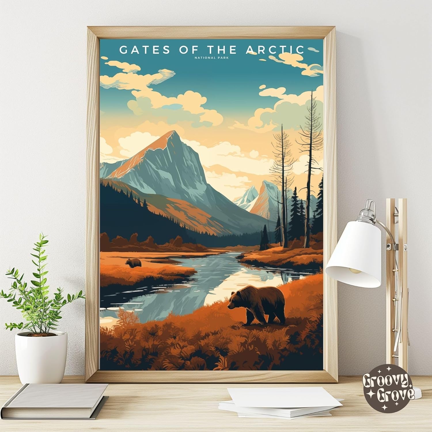 Gates of the Arctic National Park Poster, Abstract Nature Landscape Wall Art, Retro National Park Wall Art Prints for Office, Bedroom, Bathroom, Living Room Decor (Unframed)