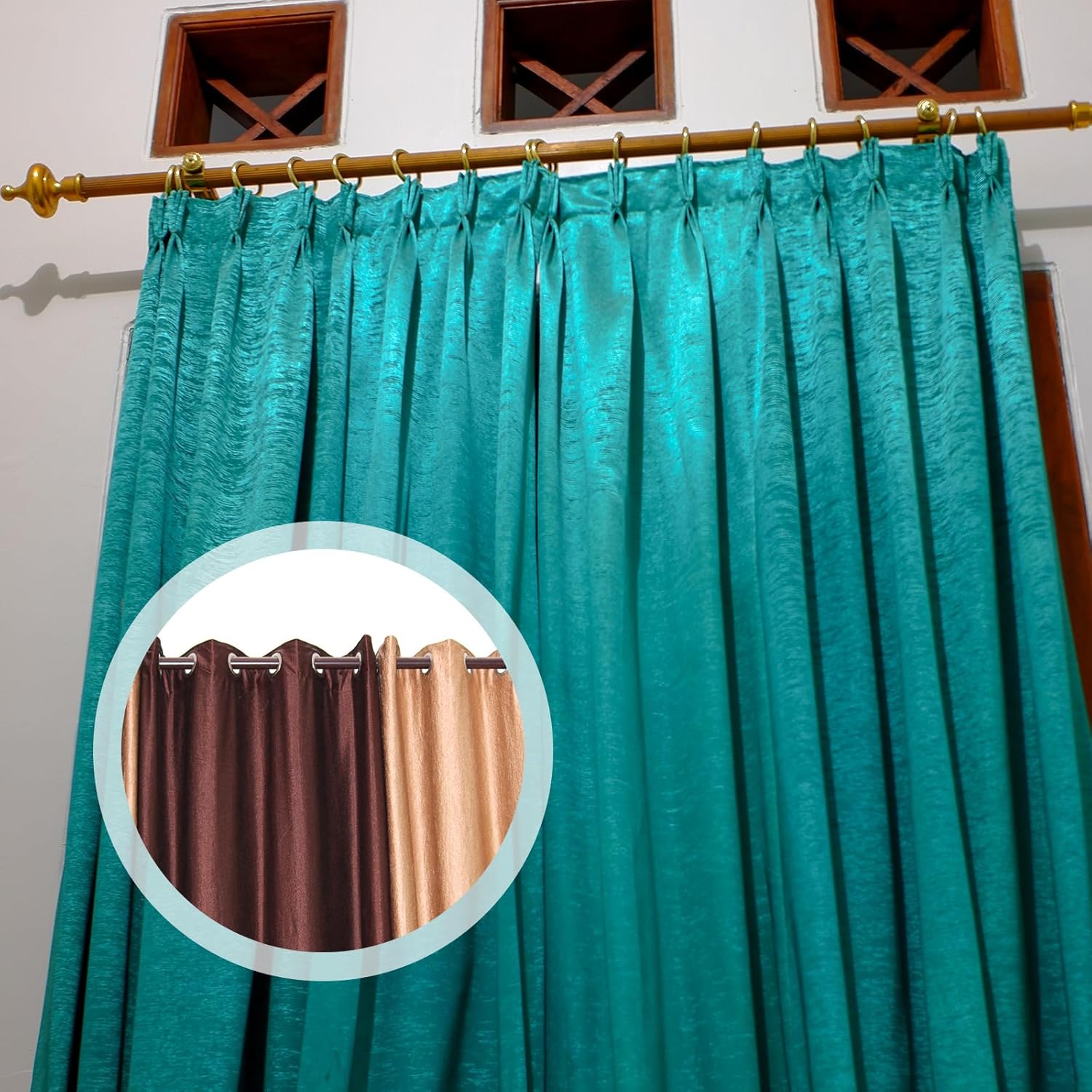 Amyhill 60 Pieces 1.26 Inch Metal Drapery Curtain Rings Hanging Rings with 60 Pieces Metal Curtain Pin Hooks for Drapes Window Door Shower(32 mm,Gold)