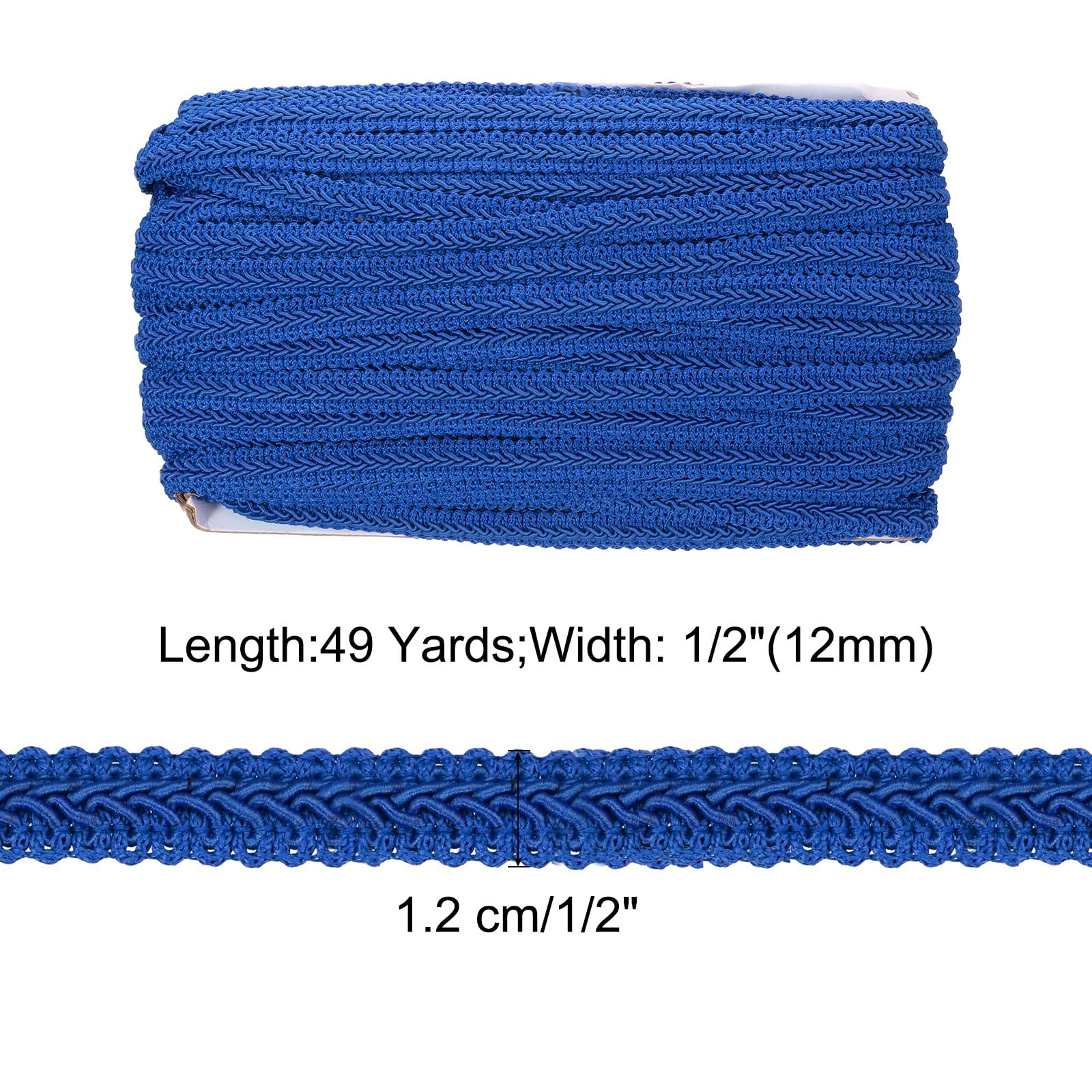 QUARKZMAN Passamaneria a Treccia Gimp, 49 Iarde X 1/2" (12Mm) Cordone per Tende E Tappezzeria per Accessori di Cucito Fai da Te, Blu