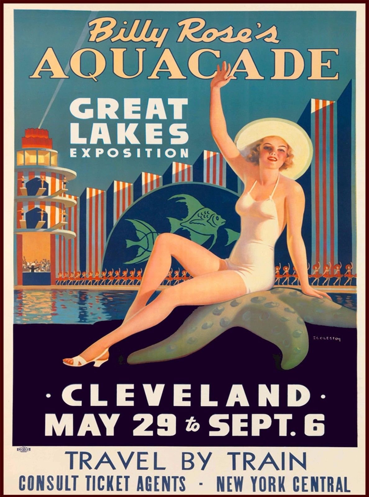 Magnet Aquacade Cleveland Ohio Vintage United States Travel Advertisement Art Magnet