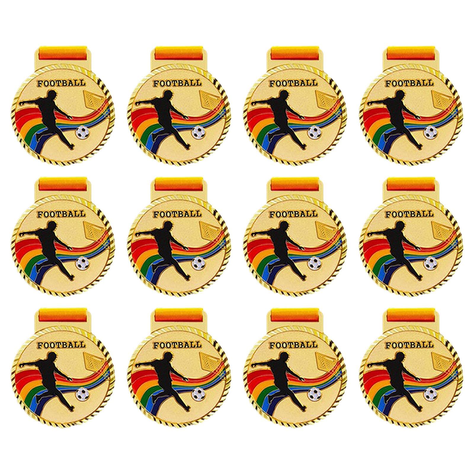 12 Stück Auszeichnungsmedaille Sportmedaille Fußballmedaille Siegesmedaille aus Widerstandsfähigem Metall mit Individuelle Gravur für Schulsportfeste