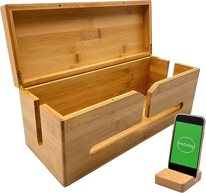 MaDaNg Cable Tidy Box Wood 37x14x14cm Cable Management Box Large for