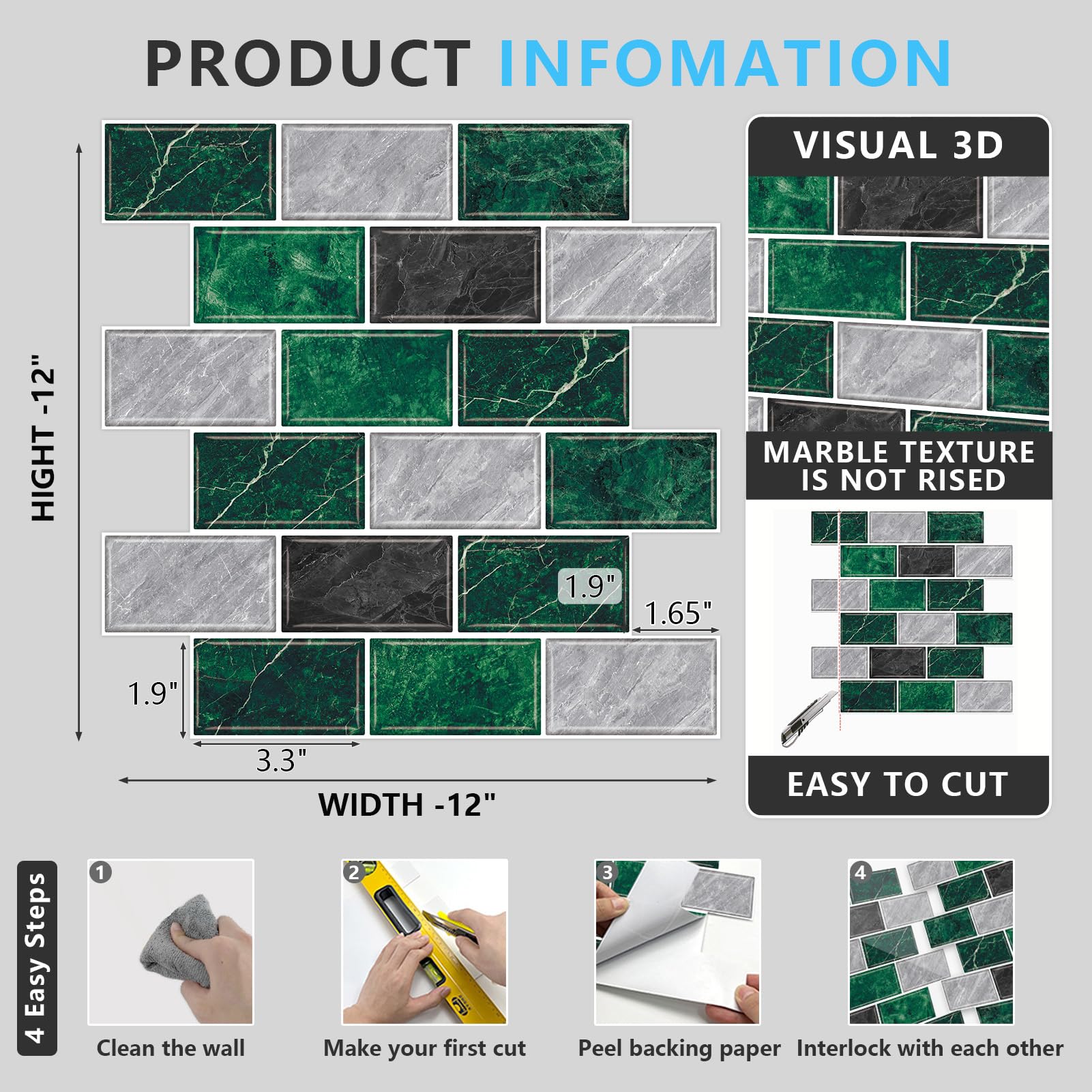URCOLOR 10-Sheet Back Splashes For Kitchen Peel And Stick Tile - View #2