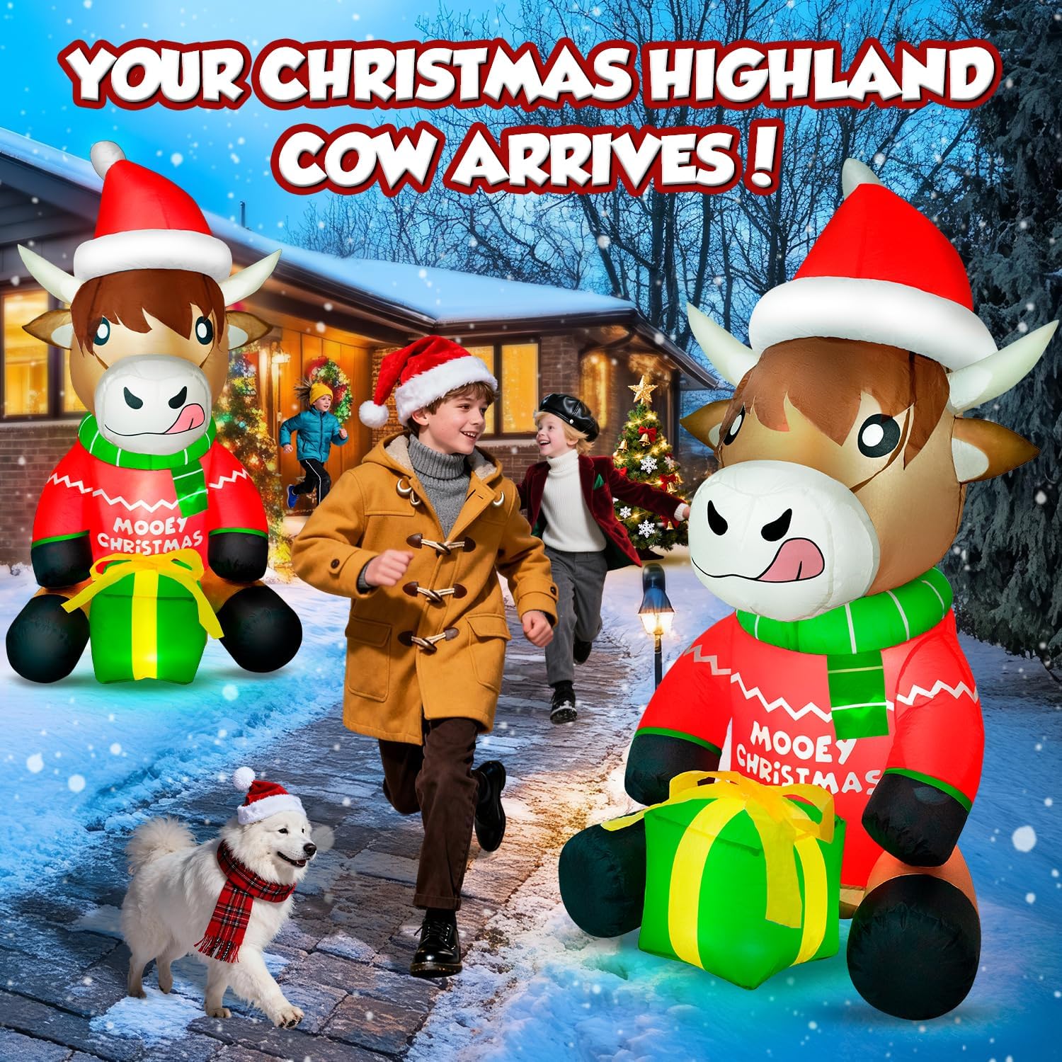 5FT Christmas Inflatables Highland Cow, Christmas Decoration Outdoor Built-in Bright LED Light Christmas Blow Up Cow Yard Decorations Blowups for Farm Indoor Holiday Party Xmas New Year
