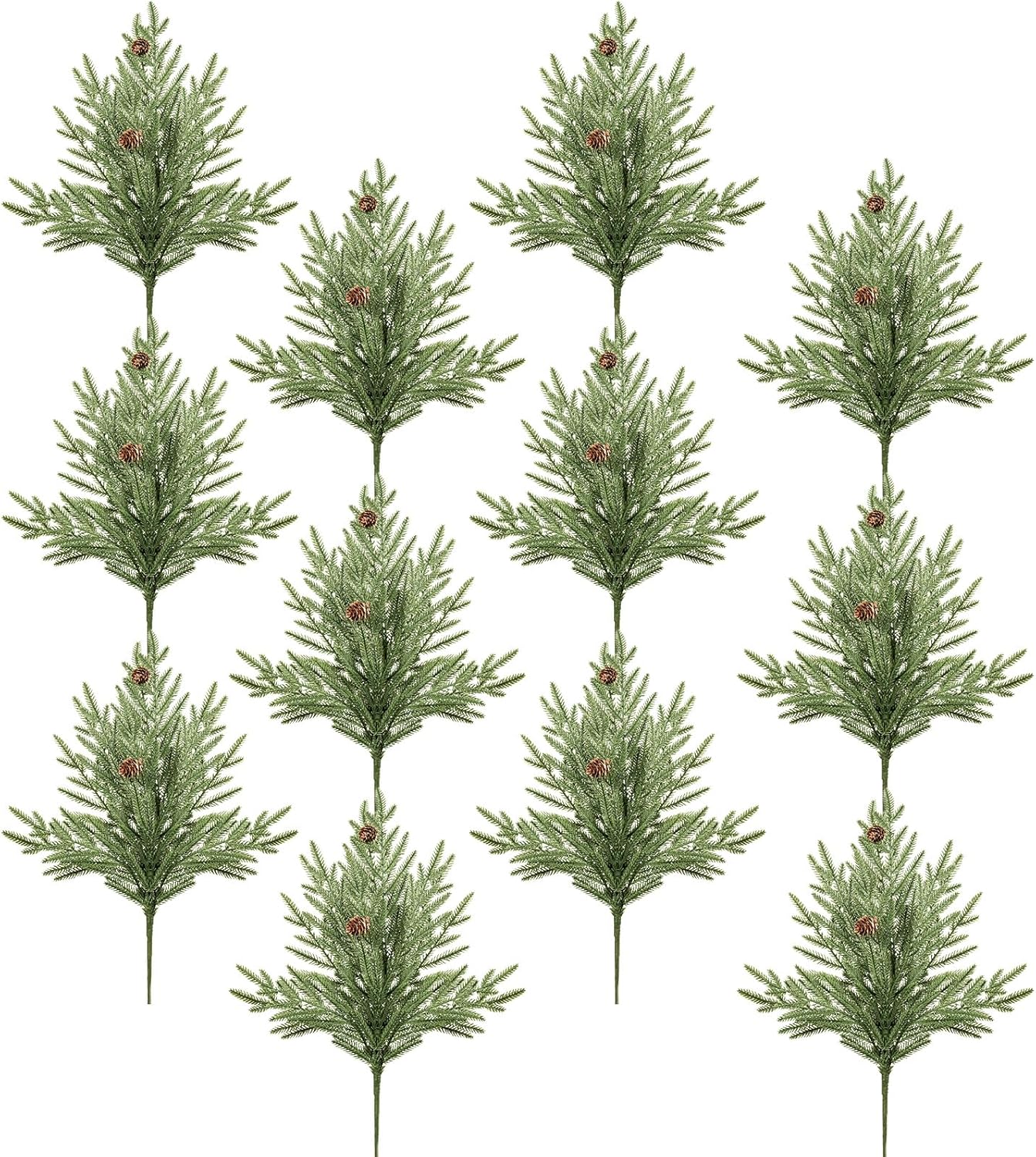 DN DECONATION Artificial Christmas Norfolk Pine Stems, Faux Pine Branches with Cones 22.4" 12PCS - Greenery Fake Pine Needles for Vase Arrangements, Winter, Holiday Indoor Outdoor Home Decor