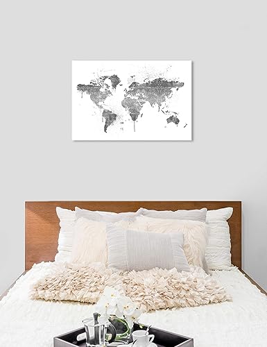 Miniatura 4 de The Oliver Gal Artist Co. Maps - Lienzo decorativo para pared, diseño de Mapamundi Silver New, decoración del hogar, 45 x 30 pulgadas, gris, blanco