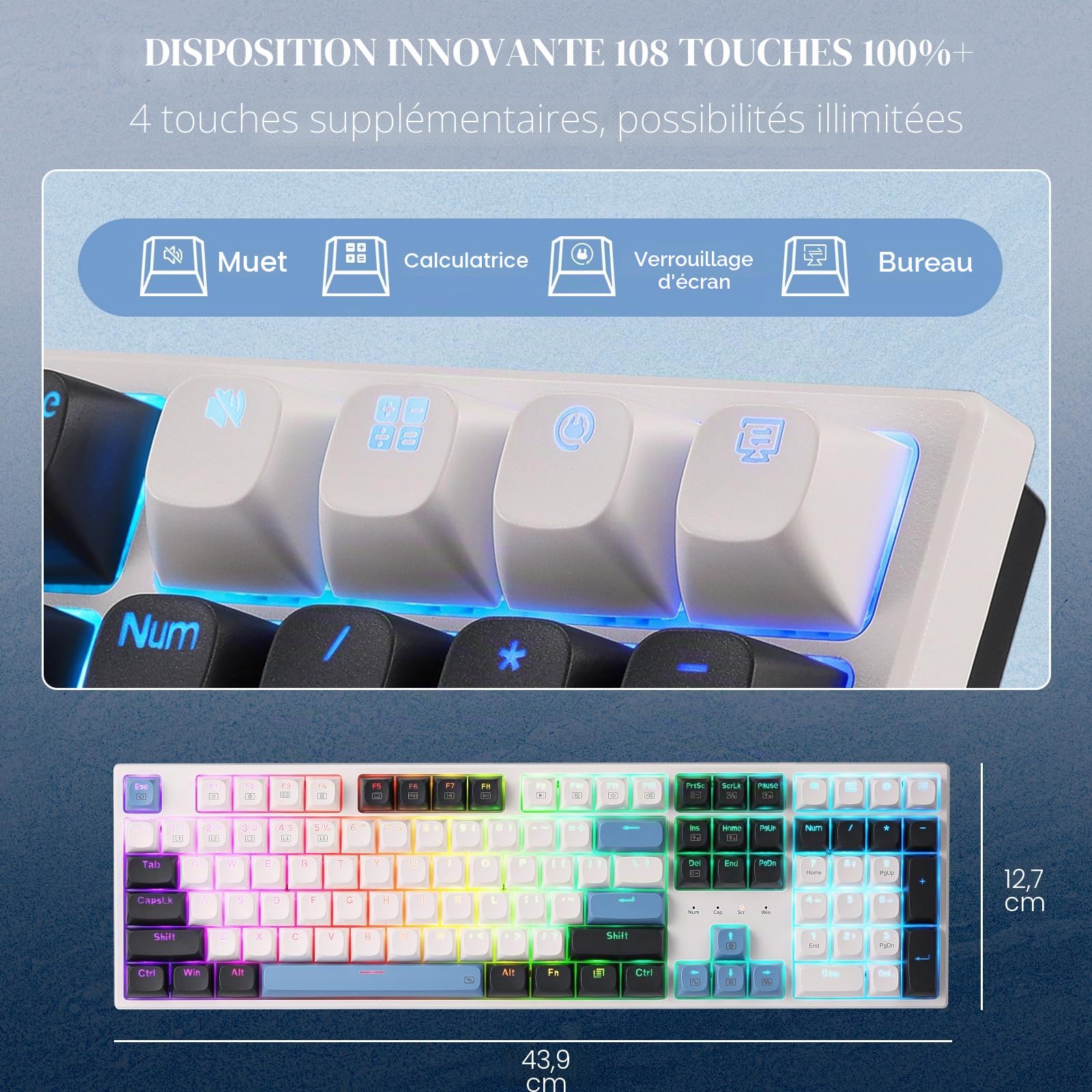 Redragon K668 Clavier Mecanique Filaire Gasket 108 Touches Hot Swap RVB | Clavier mecanique filaire Gasket 108 touches 4 raccourcis hot swap mousse touches couleurs disposition US