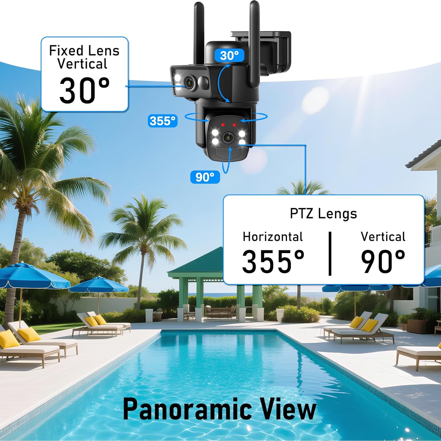 Dual Lens Solar Security Cameras Wireless Outdoor, 360° View Pan/Tilt Home Security Camera with 6MP Color Night Vision, 5GHz/2.4Hz WiFi 6, PIR Motion Detection, Spotlight Siren, 2-Way-Audio - Image 2