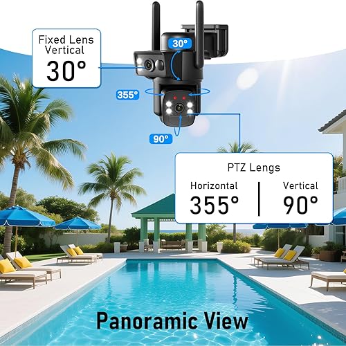 Miniatura 2 de Cámaras de seguridad solar 4K inalámbricas para exteriores 5GHz2.4Hz WiFi 6, cámara de seguridad para el hogar de doble lente 2 en 1, 360