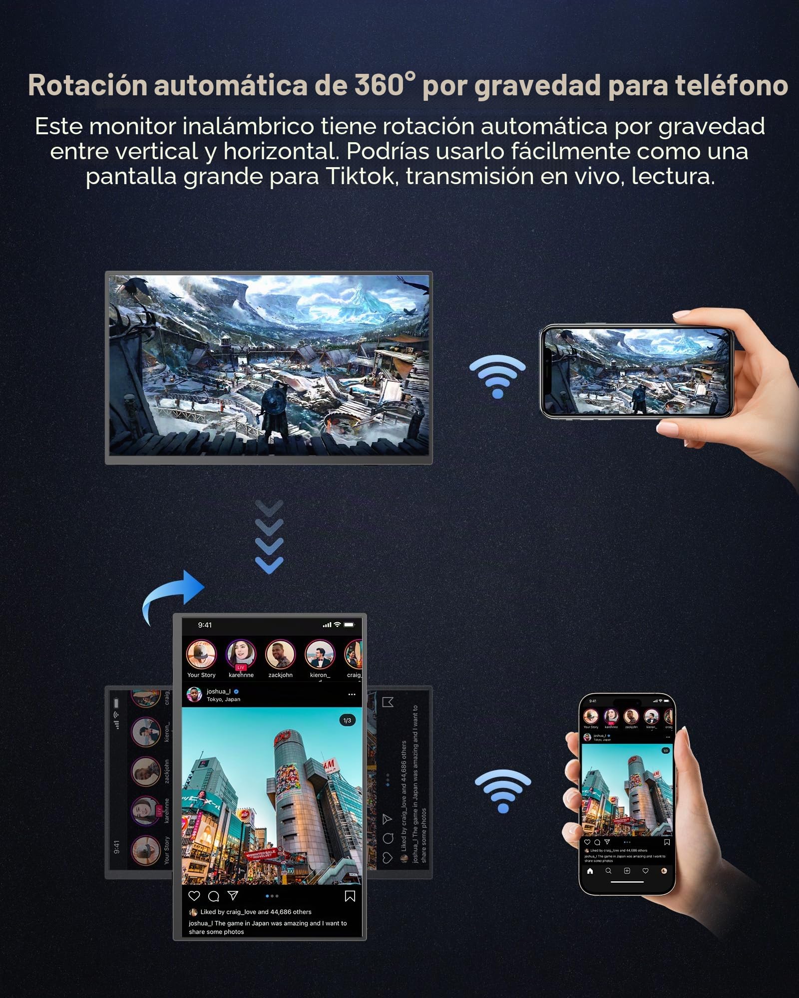 Newsoul Monitor Portátil Inalámbrico con Batería 8000 mAh,15.6" Pantalla Portatil 1080P IPS 125% sRGB, Pantalla Móvil Externa con Mini HDMI/USB-C para Laptop/PC/Phone, Soporte AirPlay/Miracast