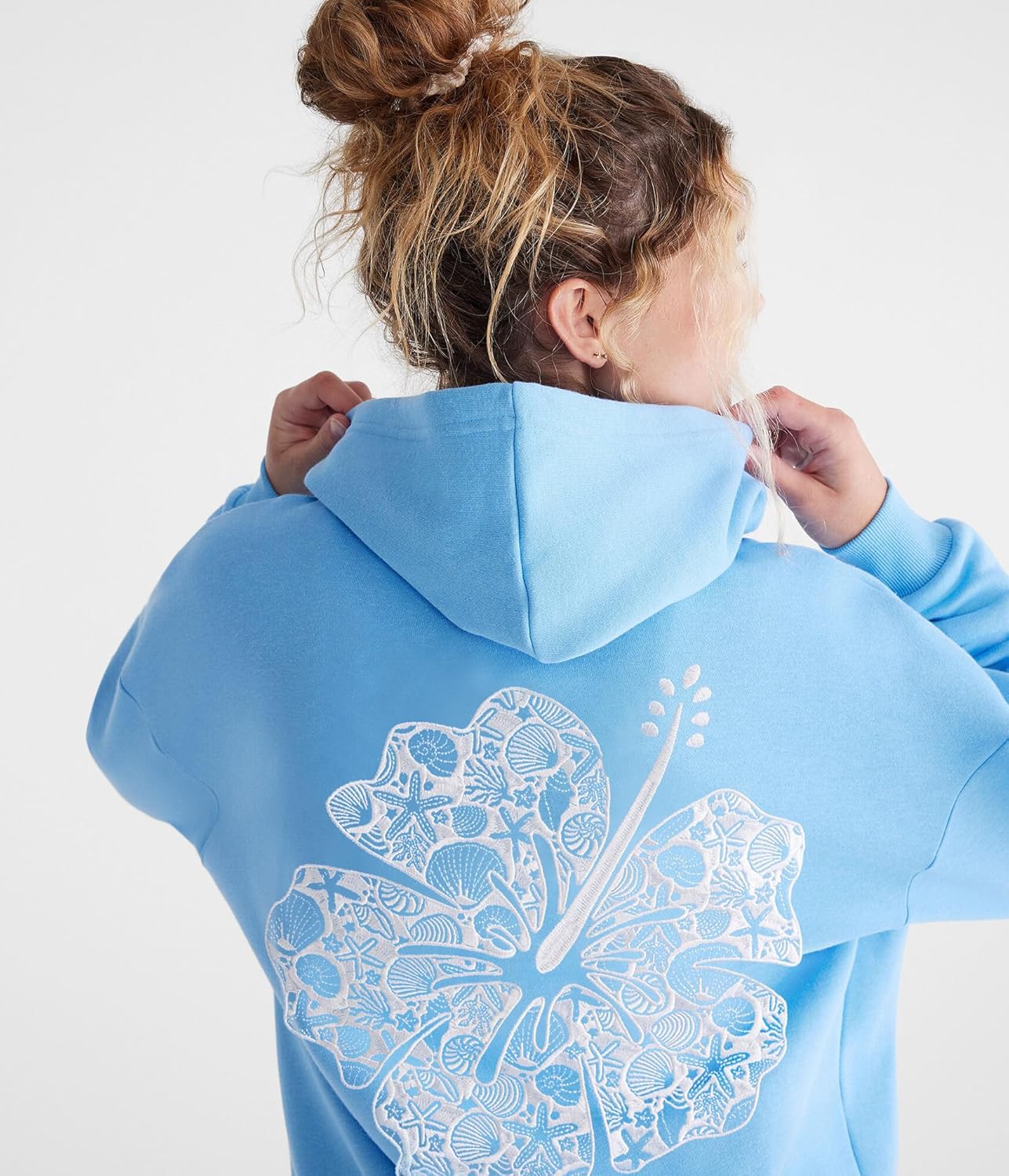 Amiblvowa Preppy Oversized Graphic Hoodies for Women Teen Girl Long Sleeve Pullover Embroidery Hibiscus Sweatshirt Beachwear - Image 6