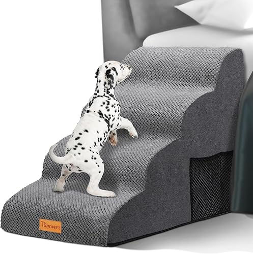 Topmart Escalones de espuma de alta densidad para perros de 4 niveles, peldaños profundos extra anchos, escaleras antideslizantes para mascotas,