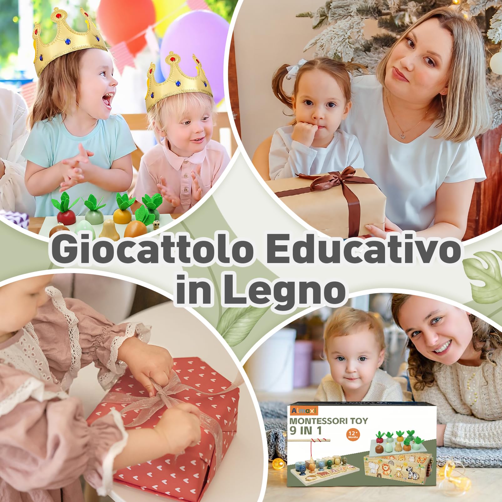 Almaxi Giochi Montessori 1 2 3 Anni, 9 in 1 Giochi di Legno per Bambini 1 Anno, Giocattoli Bambini 123 Anni Montessori Maschio Femmina, Giochi Educativi 1 2 3 Anni Legno, Regalo Bambino Bambina