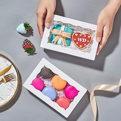 Miniatura 10 de RomanticBaking Paquete de 50 cajas de galletas blancas de 7 x 4 38 x 1 pulgadas con ventana para tartas cajas de macarrón cajas de panadería cajas