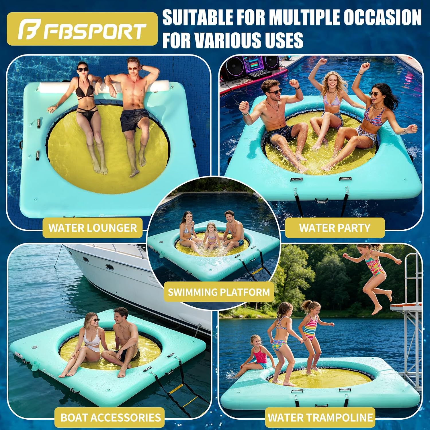 FBSPORT Inflatable Water Hammock, 8 FT Floating Dock for Adults Kids Pets image 4