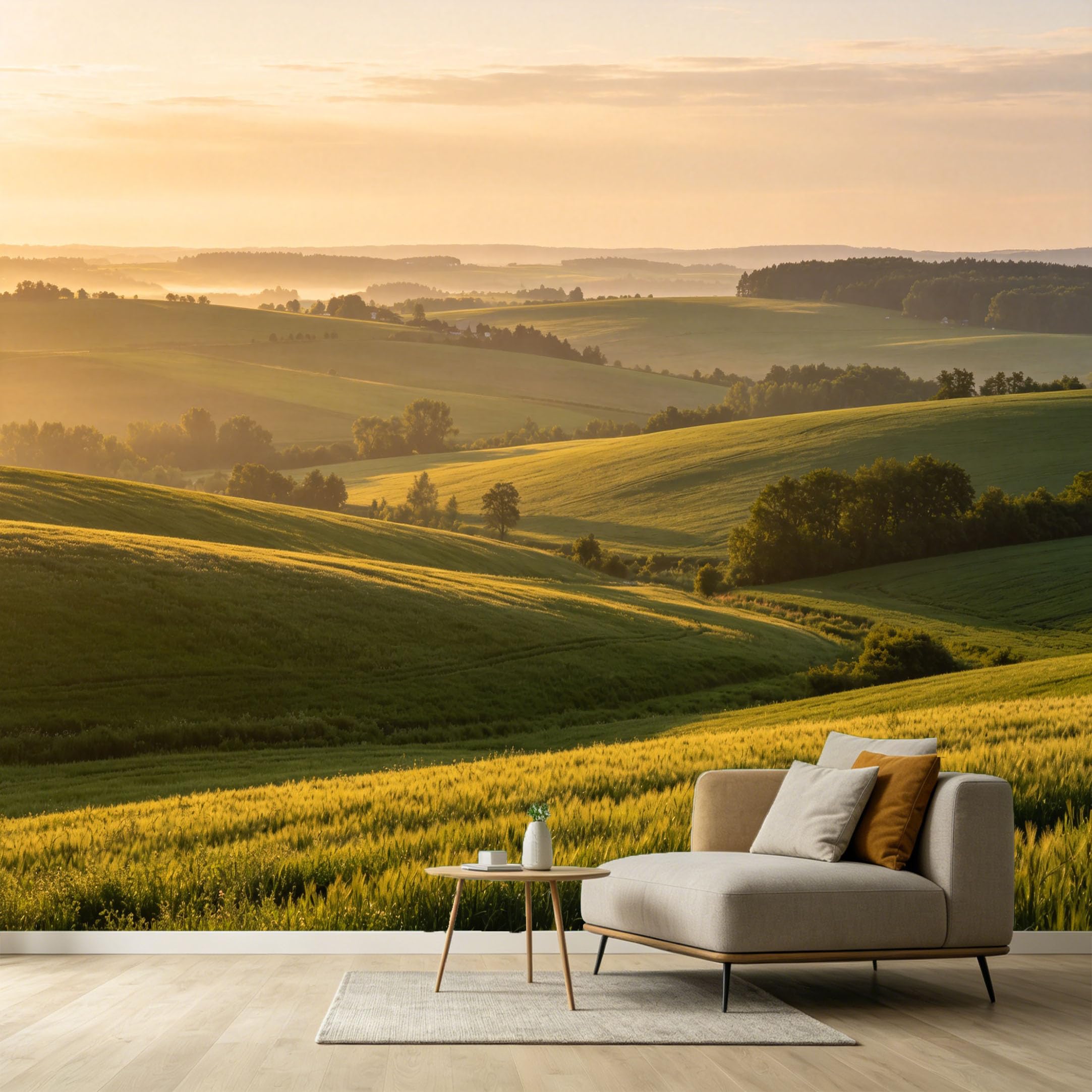 Custom Size Wall Murals Rolling Hills Landscape Sunrise Nature Field Farmhouse Style SelfAdhesive Wall Fabric Removable Large Wallpaper for Photo Living Room