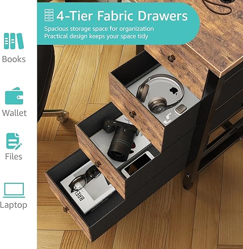 Miniatura 6 de Lufeiya 47 inch Computer Desk with 4 Fabric Drawers, Reversible Writing Work Study Desk for Home Office Bedroom, Modern Simple Student PC Desks,