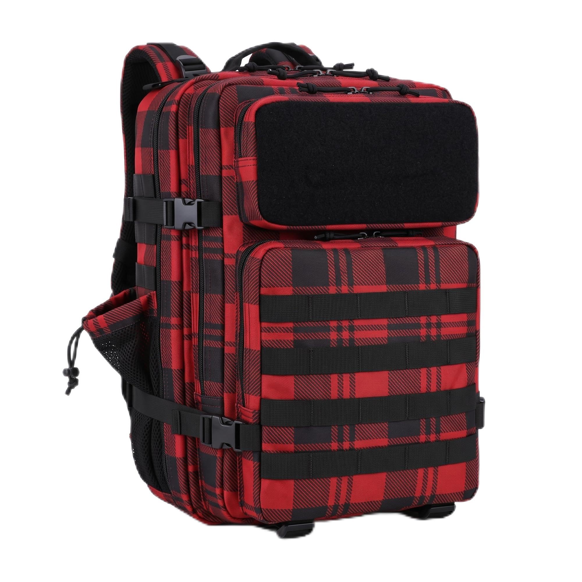 gracedon Tactical Backpack - Military Molle Bag 3 Days Pack for men and Women Large Assault Rucksack 25-45L (45L-red and black checkered)