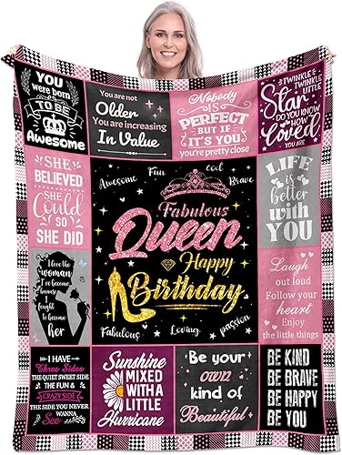 Regalos de cumpleaños de reina para mujer, manta de forro polar única de feliz cumpleaños de 50 x 60 pulgadas, regalos divertidos de decoración de