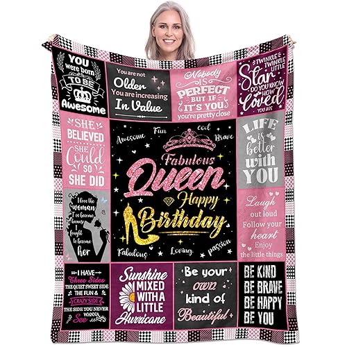 Queen Birthday Gifts for Women, Unique Happy Birthday Fleece Throw Blanket 50" x 60", Funny Women's Birthday Decorations Gifts, Best Queen Birthday Gfit Ideas for Mom, Wife, Sister, Friends, Female - 50" x 60" - Queen Birthday