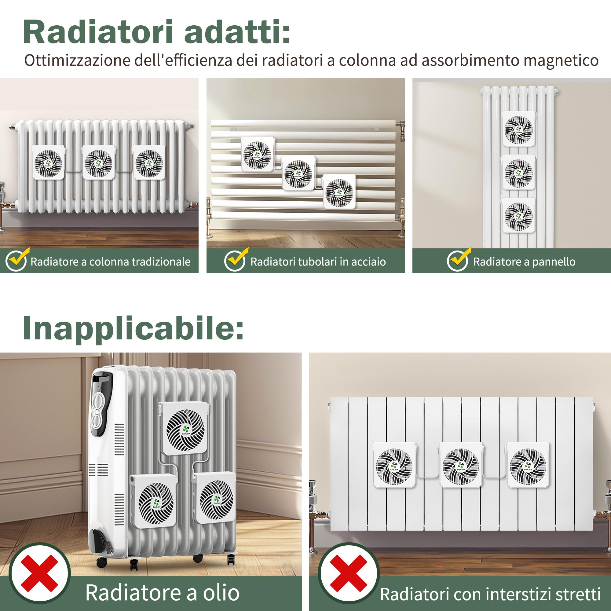 Ventilatore per radiatori in ghisa, 3 ventole per termosifoni con termostato e magneti, ventola per termosifone Aumenta l'efficienza del riscaldamento e ne risparmia i costi