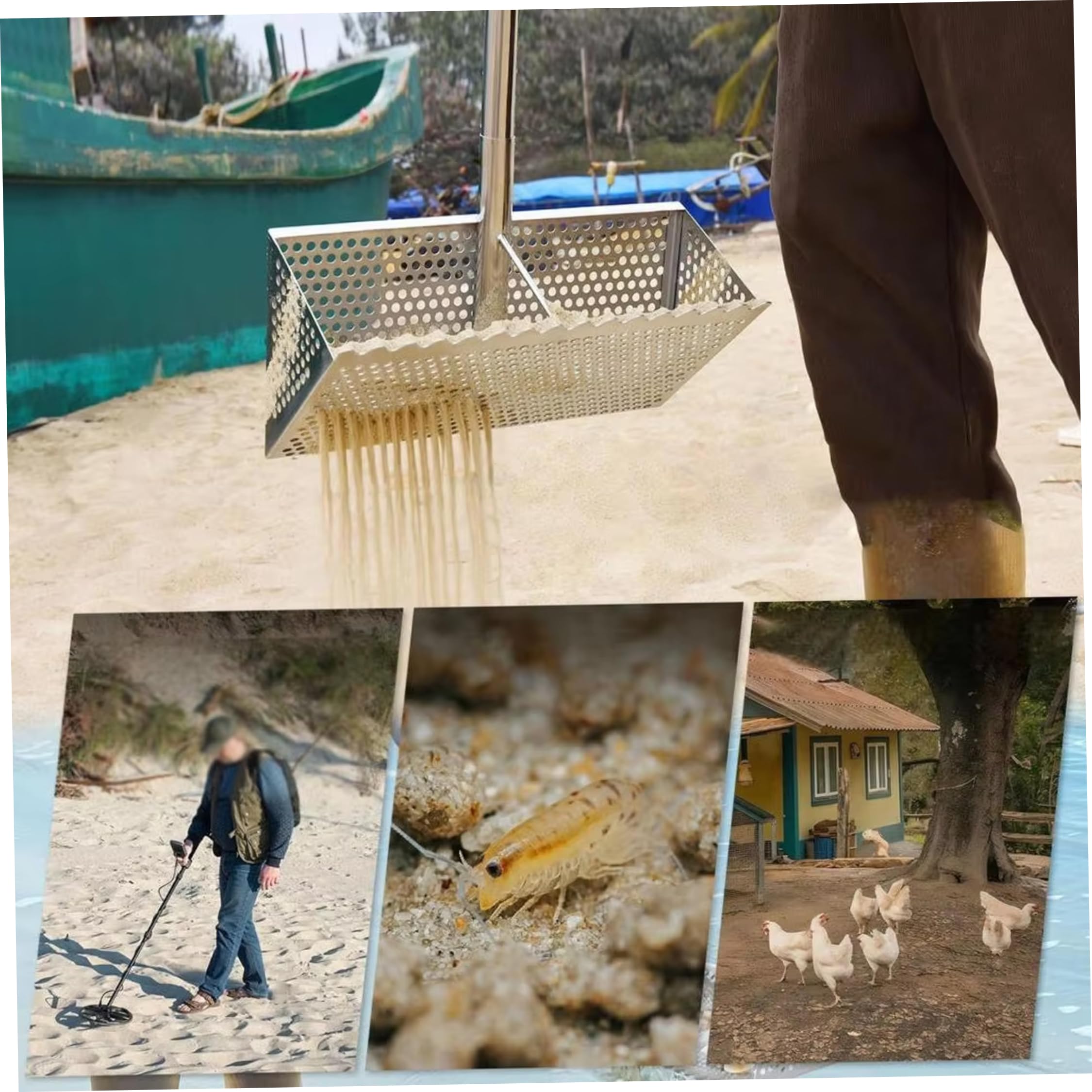 Rastrello antipulci di sabbia, setaccio da spiaggia in acciaio inossidabile, argento, 55, 91 pollici