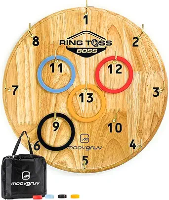Ring Toss Boss! 4 Player Hook and Ring Toss Game with Carry Bag! Great for Indoor or Outdoor Family Games, Kids Game Room, Man cave, Yard Games, Camping or Carnival Games