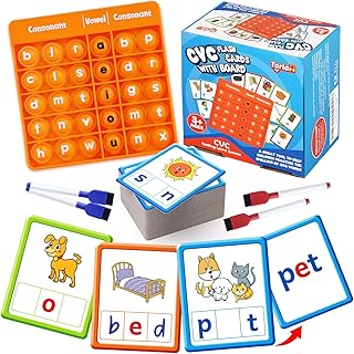 Torlam CVC Word games Phonics Games Sight Words Flash Cards, Spelling Reading Learning Flashcards, Speech Therapy Toy Preschool Kindergarten Classroom Learning Activities Must Have Homeschool Supplies