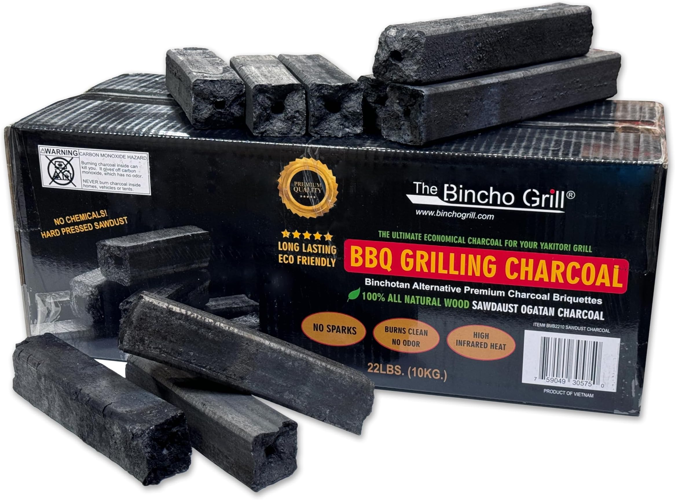 The Bincho Grill Ogatan Briquettes Charcoal for Yakitori & Grilling - Japanese Binchotan Alternative – 100% Natural, High Heat, Long-Lasting, No Smoke – 22lbs