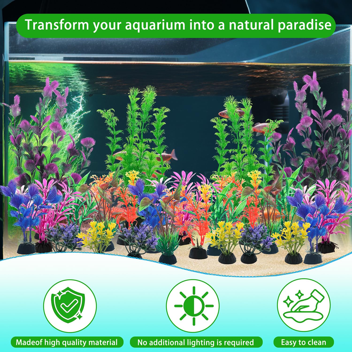 SLOCME Lot de 25 plantes artificielles pour aquarium – Plantes colorées pour aquarium en plastique, (6–30 cm)