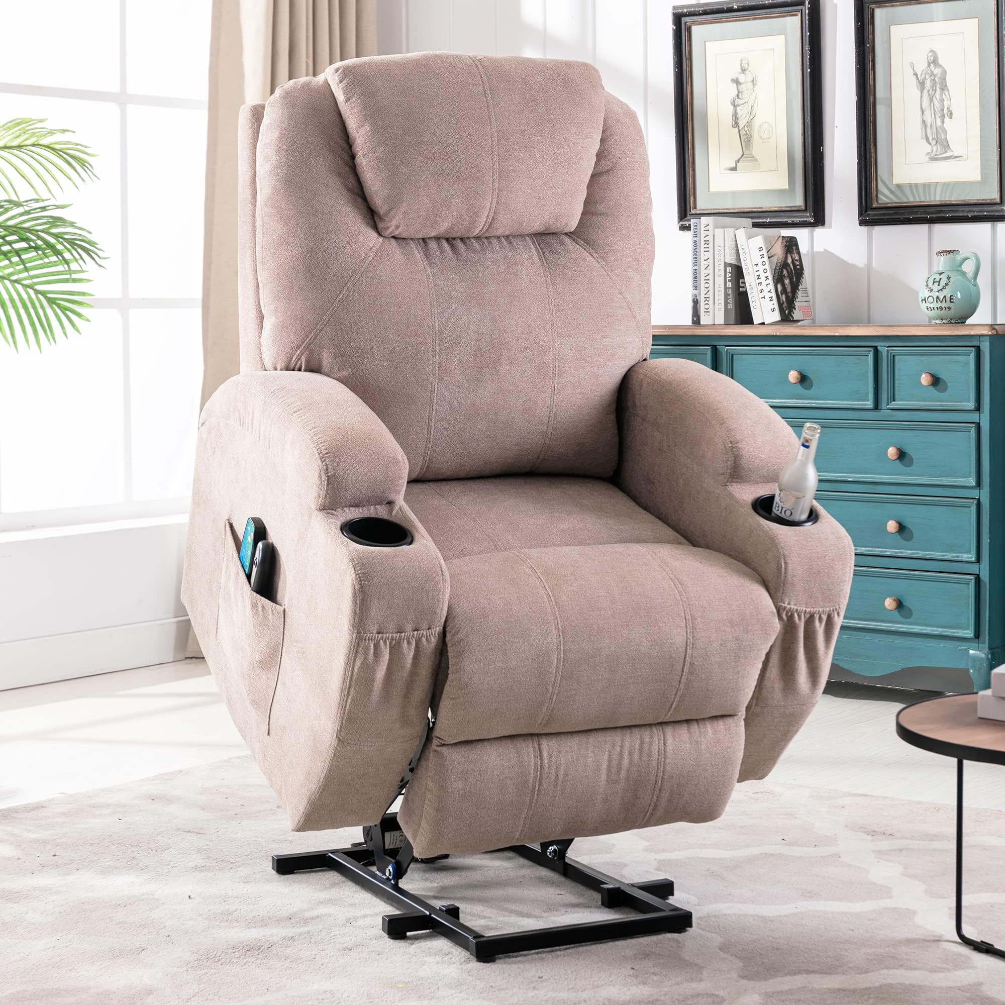 BTM Power Recliner Chair with Lift, Heat and Massage for Elderly Side