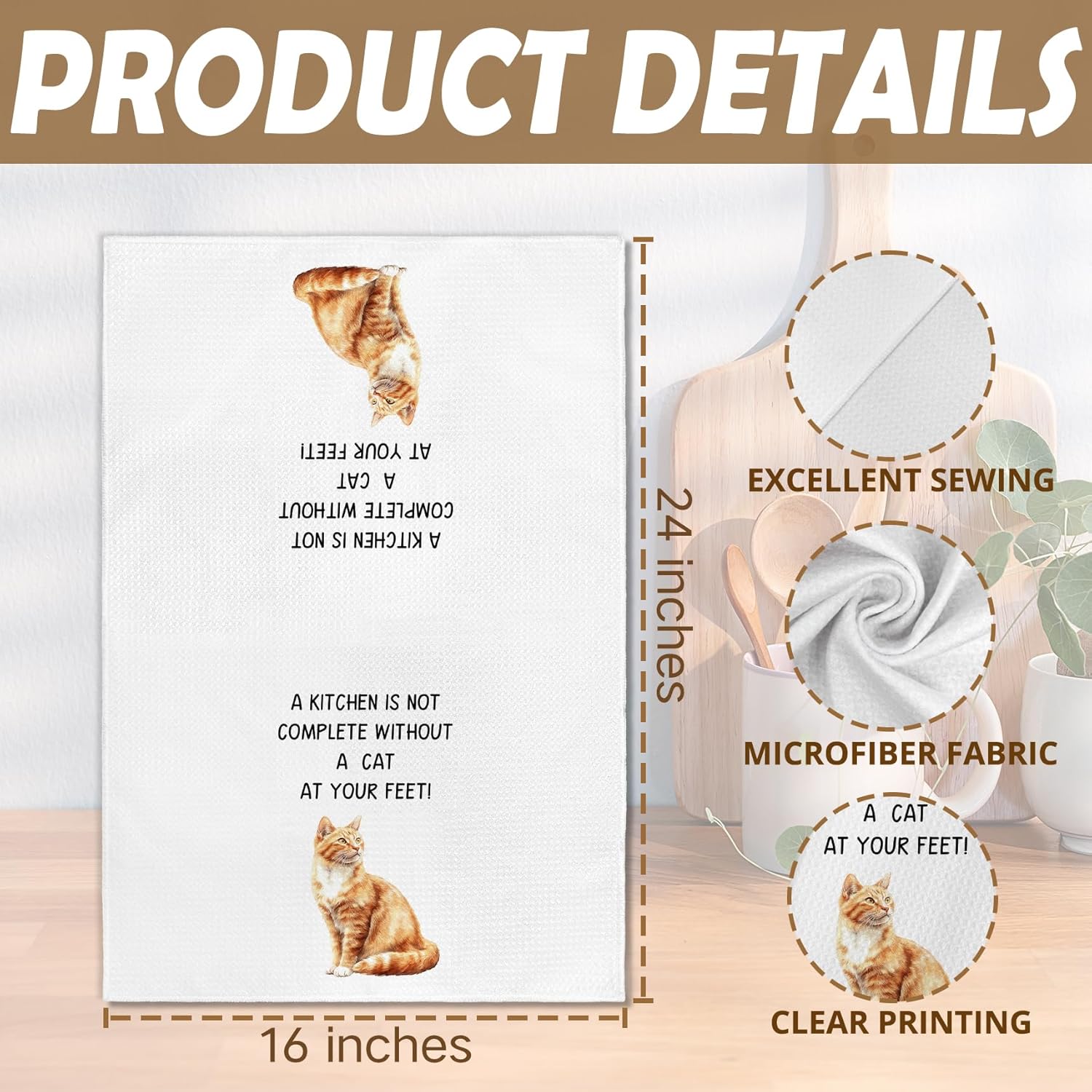 Orange Tabby Cat Gifts Kitchen Towels Set of 2, Gifts for Orange Cat Lovers Hand Towel, Every Meal You Make OrangeCat Decorative Tea Dish Towels for Kitchen, FunnyCat Kitchens Decor, 16x24in - Image 7