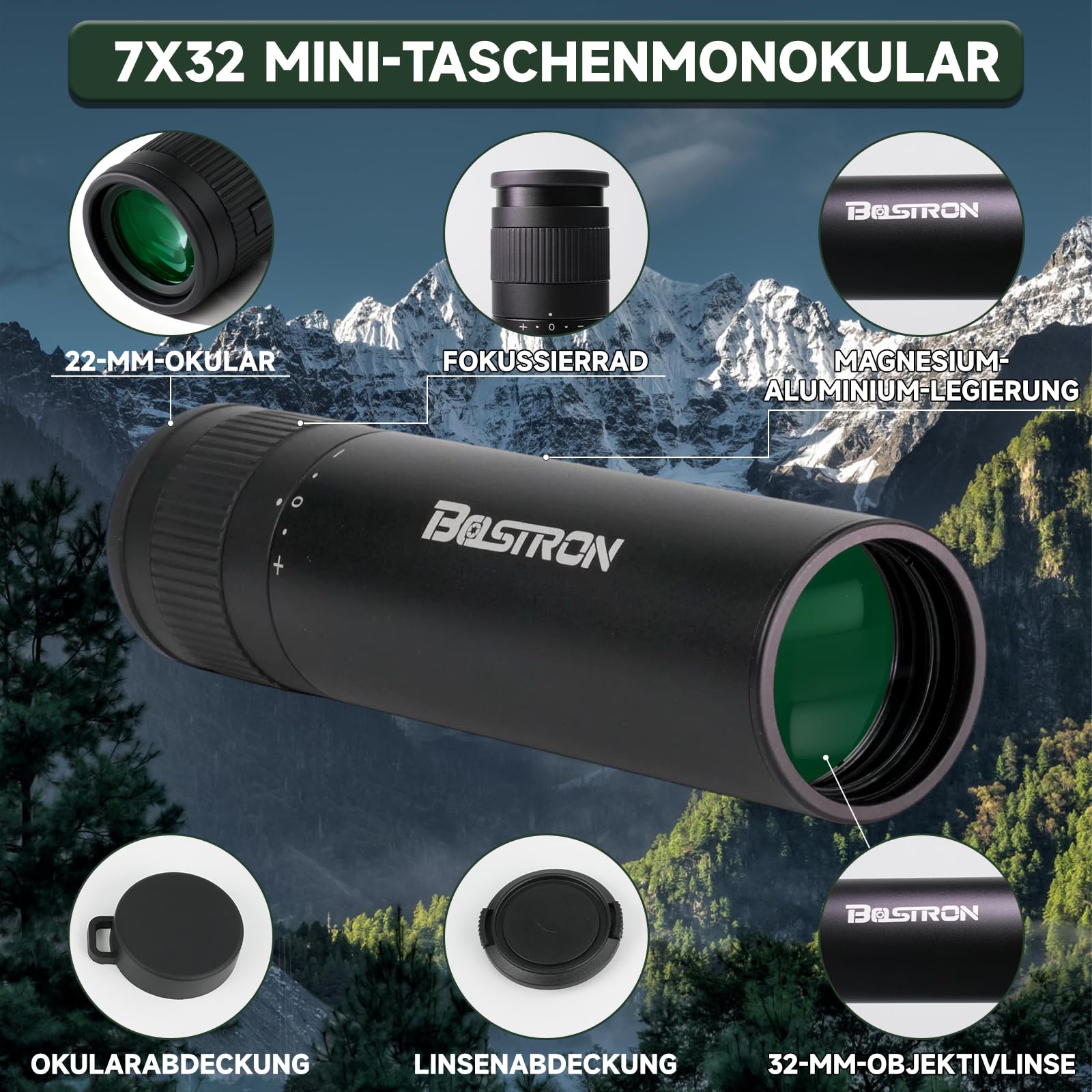7x32 Monokular FMC Wasserdicht Stickstoffgefüllt – Kompakt Fernrohr für Vogelbeobachtung, Wandern, Konzerte