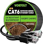 Cat 6 Outdoor Ethernet Cable 100 ft, 24AWG 10Gbps Internet Network Cable Waterproof Direct Burial LLDPE UV Jacket, LAN Cable Cord with 20 Ties Support POE Cat6 Cat5e Cat5, CCA, UTP for PC