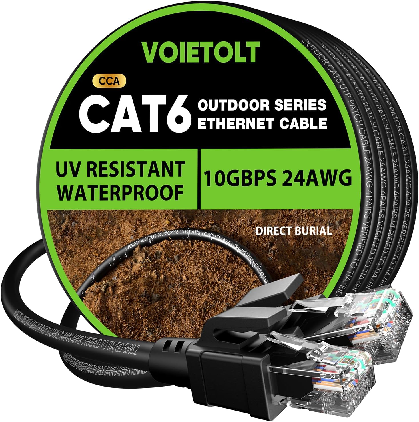 Outdoor Cat 6 Ethernet Cable 100m, Water Resistant Direct Burial LLDPE UV Jacket - 24AWG 10Gbps High Speed Gigabit Internet Network Cable - CCA, UTP with 80 Ties - Black