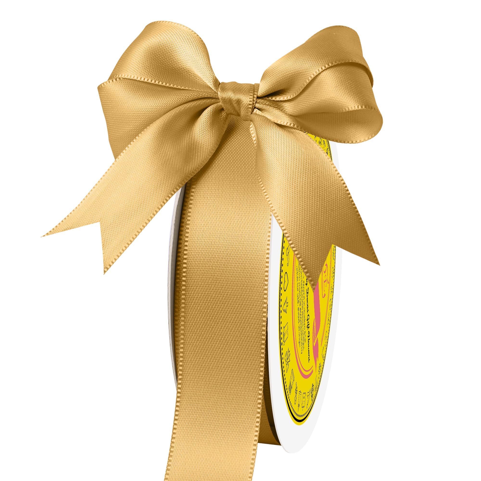Double Face Old Gold Satin Ribbon 7/8 inch X 25 Yards Polyester Old Gold Ribbon for Gift Wrapping Very Suitable for Weddings Party Hair Bow Invitation Decorations and More